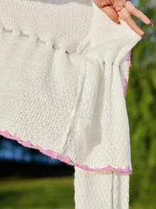 Skyraze Women Colorblock Long Sleeve White Cardigan