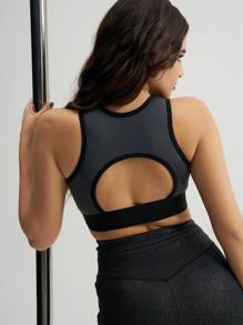 Menodora SHEIN Sport Women Solid Color Mesh Contrast Sports Bra For Workout And Daily Wear