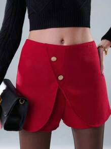 TypaGal Pantalones cortos con detalle asimétrico de botón envolvente para ropa de Año Nuevo