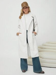 SHEIN EZwear Damen weiße flauschige Jacke - Weiss - Übersicht 1