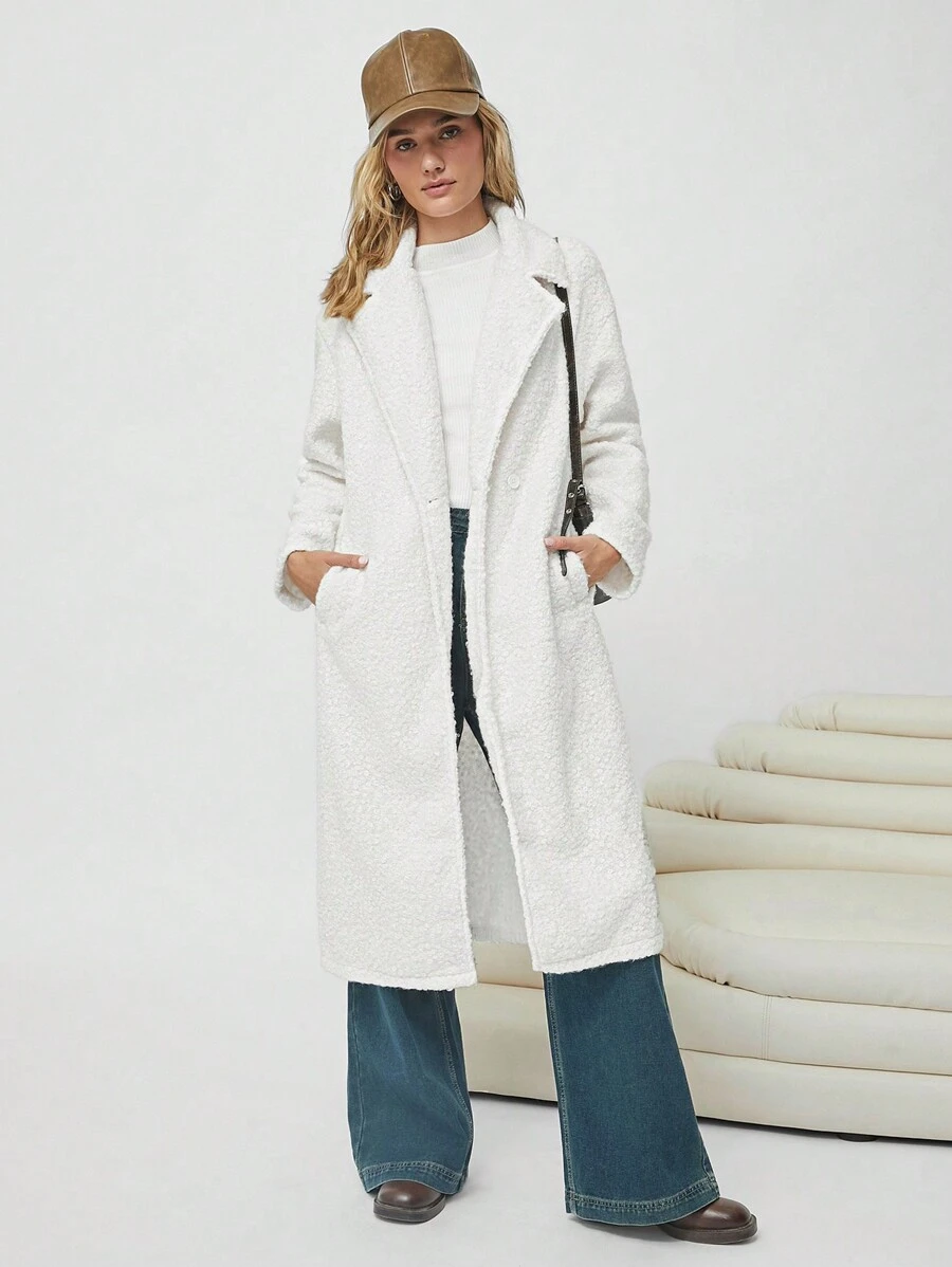 SHEIN EZwear Damen weiße flauschige Jacke - Weiss - Übersicht 1