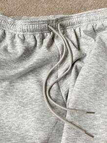 SHEIN EZwear 大码女式运动套装，纯色圆领长袖简约休闲上衣和裤子两件套，羊毛，女士冬季服装