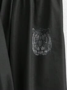 Set de 2 piezas de sudadera con capucha y pantalón de chándal con estampado de león de moda para niños, apto para otoño e invierno