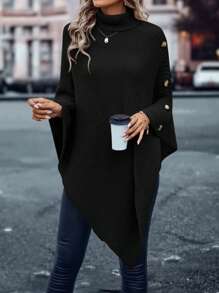 SHEIN LUNE Plus Size Round Neck Lantern Sleeve Loose Pullover Sweaterbusiness Casual Woman,Holiday Outfits,Country Tops, For Winter - Black - View 1