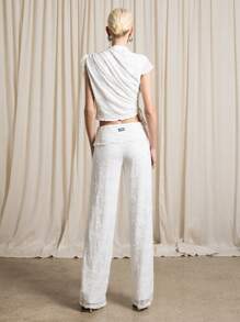 AiiRZ Conjunto de top corto de encaje y pantalón con cintura plegada