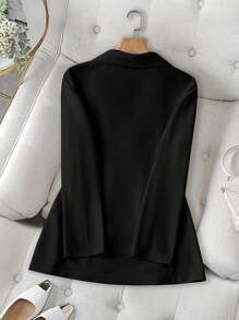 SHEIN Clasi 女士纯色翻领双排扣西装外套 - 黑色 - 查看 2