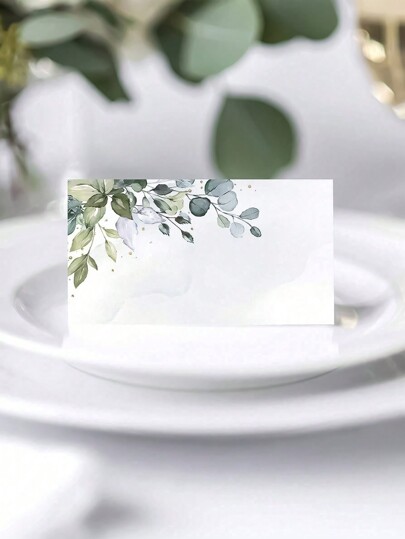 20/40pcs-Collections Greenery Watercolor Place Cards For Wedding Or Party, Seating Place Cards For Tables, Scored For Easy Folding,3.54inch*3.93inch Valentine's Day, Valentines Wedding, Birthday