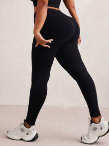 SHEIN Sport Studio Plus Solid Tummy Control Sports Leggings
