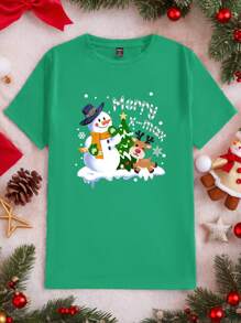 Manfinity Homme 1 chiếc áo phông đôi in họa tiết hoạt hình Giáng sinh dễ thương, dáng rộng, tay ngắn cho nam, màu xanh lá cây đậm - màu xanh lá - Xem 3