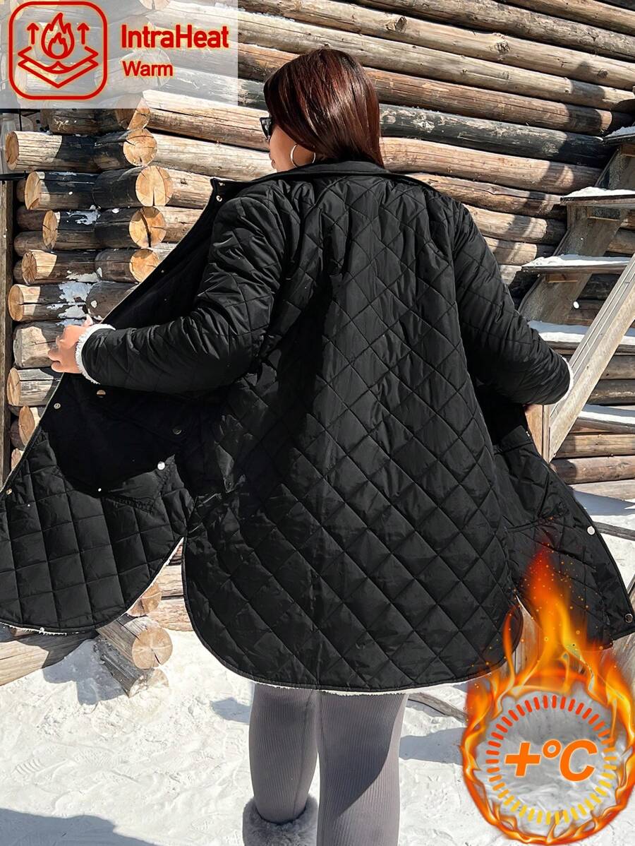 SHEIN EZwear 大码女式黑色侧开衩休闲外套,冬季 - 黑與白 - 查看 1