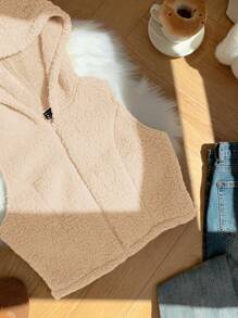 Comfortcana Jaket Kasual Tanpa Lengan dengan Resleting Depan untuk Wanita, Cocok untuk Musim Gugur/Dingin - Aprikot - View 6