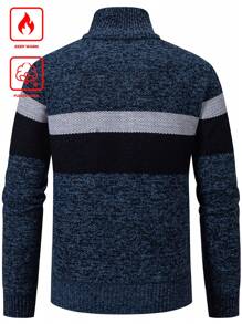 Manfinity Homme Áo len cardigan sọc dài tay có khóa kéo thường ngày cho nam, Thu Đông, Áo len kéo khóa 1/4 cho nam, Áo len chui đầu cho nam, Áo len xanh navy, Áo len lót giữ nhiệt cho nam, Áo len sọc cho nam - Màu xanh lam - Xem 2