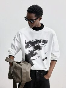 Maija Sudadera holgada de cuello redondo de manga larga con estampado jaspeado para hombre, adecuada para Año Nuevo, fiestas navideñas, Navidad, viajes diarios, invierno
