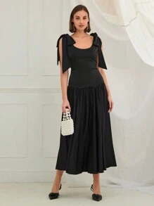 Enchnt Women's Elegant Solid Color Belted Sleeveless Dress,Christmas Dress, Sexy Dress, New Years Dress ,Winter Outfits,Elegant Women Dresses,Holiday Dress,For Christmas Party&Romantic Dinner Dates - Black - View 5