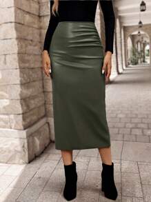 EMERY ROSE Women Casual Solid Color Slim Fit Skirt, Autumn/Winter