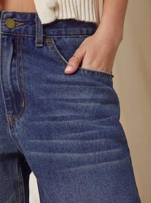 WESTFADE بنطلون جينز واسع الساق غير مطاطي ذو خصر عالٍ