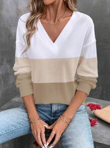 SHEIN LUNE T-shirt manches longues casual blocs de couleurs pour femmes, hauts graphiques d'automne pour femmes pour tenue de printemps