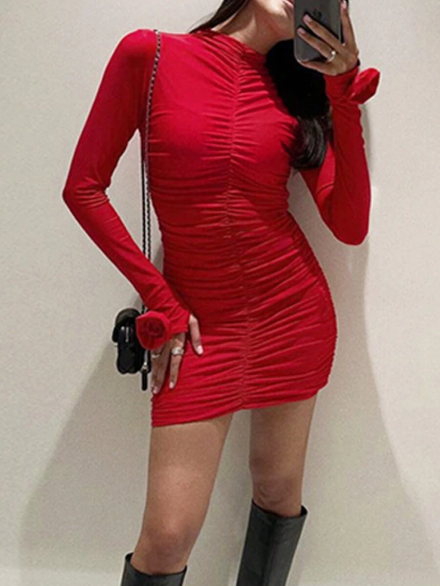 INAWLY Women 3D Floral Ruffle Cuff Mini Dress