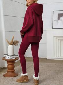 INAWLY Set de 2 piezas de sudadera con capucha y pantalones de unicolor casual para mujer, para otoño
