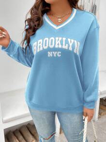 Vionelle Plus Letter Graphic Drop Shoulder Sweatshirt Graduation,Back To School,Graduation,Teacher For Women,Back To School Pullover Fall Winter Sweatshirt Autumn - Baby Blue - View 4