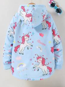 SHEIN Tween Girl Front Button Lange Mouw Bedrukt Casual Capuchon Jasje