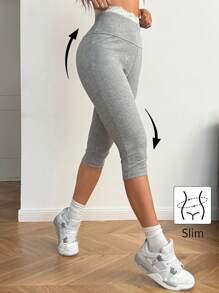 SHEIN EZwear Women's Fall/Winter Y2K Going Out Basic Knit&Lace Stretchy Grey Flare Pants