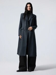 LYSMO Dames effen dubbelrijs lange blazer, unisex stijl