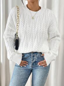 Chiquease Blusa de mujer de unicolor, cuello redondo, manga larga, estilo casual