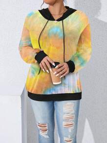 SHEIN LUNE Plus Size Solid Color Patchwork Long Sleeve Minimalist Sweatshirt, Casual Everyday Wear Pullover Fall - Multicolor - View 4