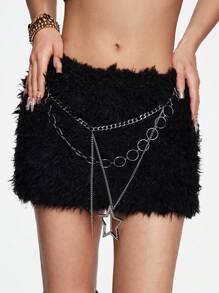 ROMWE Grunge Punk Y2K Gyaru Gothic Fuzzy Belt Decor Low Waist Skirt For Women, Autumn/Winter