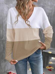 SHEIN LUNE T-shirt manches longues casual blocs de couleurs pour femmes, hauts graphiques d'automne pour femmes pour tenue de printemps