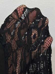 Viva Relle Plus Size Elegant Lace Stand Collar A-Line Long Sleeve Dress Maxi Women Outfit