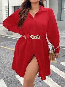 Celure 1pc Women's Long Sleeve Belted Shirt Dress, Casual And Stylish For Daily Wear For New Year Clothes Valentines