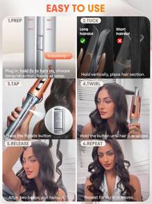 SHEGLAM HAIR It-Curl Rizador instantáneo de un solo toque Rizador automático, Rizador de cabello automático, Rizador de cabello automático de 25 mm con 3 temperaturas, Calentamiento rápido y rotación de 2 vías, Apagado automático, Varita rizadora giratoria anti-escaldaduras y anti-enredos, Rizador instantáneo táctil para peinar el cabello constituir playa y2k viajar cámping Escuela cosplay Regalo Campus moda