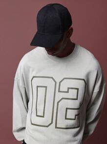 SUMWON Varsity Number 02 Cropped Sweatshirt Long Sleeve Casual Streetwear Crew Neck Cotton Fleece Pullover Athleisure Urban Loungewear Autumn Winter - Green - View 5