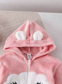 SHEIN Bộ quần cạp chun và áo len cardigan hình đám mây màu hồng đáng yêu cho bé gái, mùa thu/đông - Hồng - Xem 3