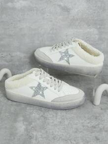 SHUZIA Dames Silver Super Star Glitter Slip On, Sherling Low Top Sneaker Schoen