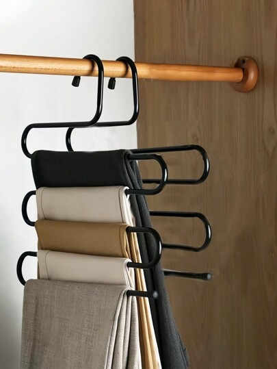 1Pc Stainless Steel Clothes Hanger, Creative S-Shaped Multifunctional Pants Rack, Wardrobe Storage Rack, Clothes Pants Storage Rack, Home Decoration Autumn Decoration Holiday Decoration Room Decoration-Black