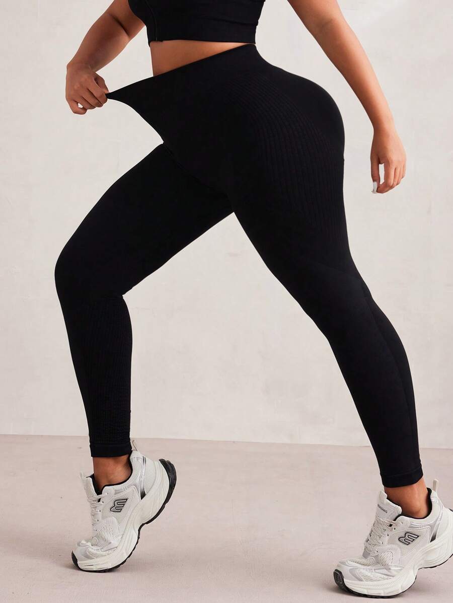 SHEIN Sport Studio Plus Solid Tummy Control Sports Leggings
