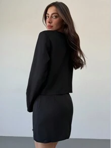 Aloruh 2 Stücke Damen elegantes Set: Rundhalsoberteile mit Strass-Verzierung und Minirock, Herbst