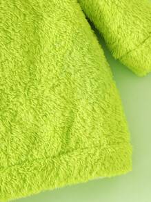 SHEIN Playful Pals Baby Girls Casual Green Embroidered Fleece Hooded Jumpsuit, Autumn/Winter - Green - View 5