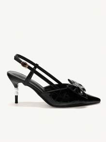 CUCCOO CHICEST Pointed Toe High Heel Hollow Out Slip-On Sandals, Fashionable Minimalist European And American Style For Women, Summer Valentine's Day - Black - View 5