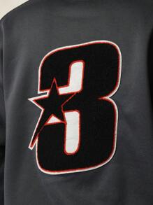 SUMWON Premium Athletic Heavyweight Pullover Crewneck Sweatshirt With Kangaroo Pocket Star Design Varsity Number Urban Streetwear Fall Winter Essential - Dark Grey - View 5