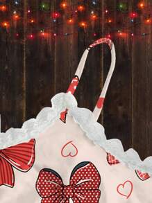 SHEIN EZwear Bộ 2 áo ba lỗ ren họa tiết bướm cổ điển và quần short nhún bèo dành cho nữ, trang phục thường ngày mùa hè - Nhiều màu - Xem 4