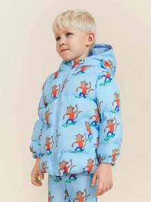 THE HAPPY LOOK Sudadera con capucha con cierre para niños pequeños, con estampado completo, de estilo casual y minimalista