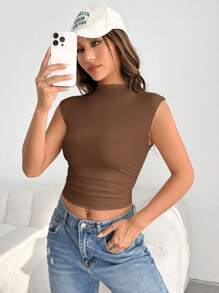 SHEIN EZwear Funnel Neck Ruched Tank Top Summer Outfits