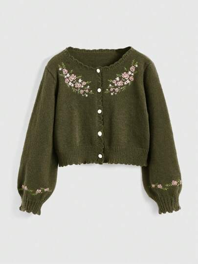 ROMWE J-Fashion Vintage Cute Embroidered Cropped Cardigan