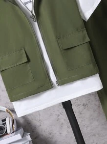 3 Pcs Teenage Boys Casual Set - Black Vest, White T-Shirt, Black Pants - Green - View 6