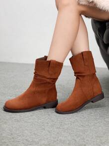 CUCCOO BIZCHIC Botas de tobillo para mujer, botas de media pantorrilla con efecto caído, puntera redonda y tacón plano para el Día de San Valentín - Camel - Ver 2