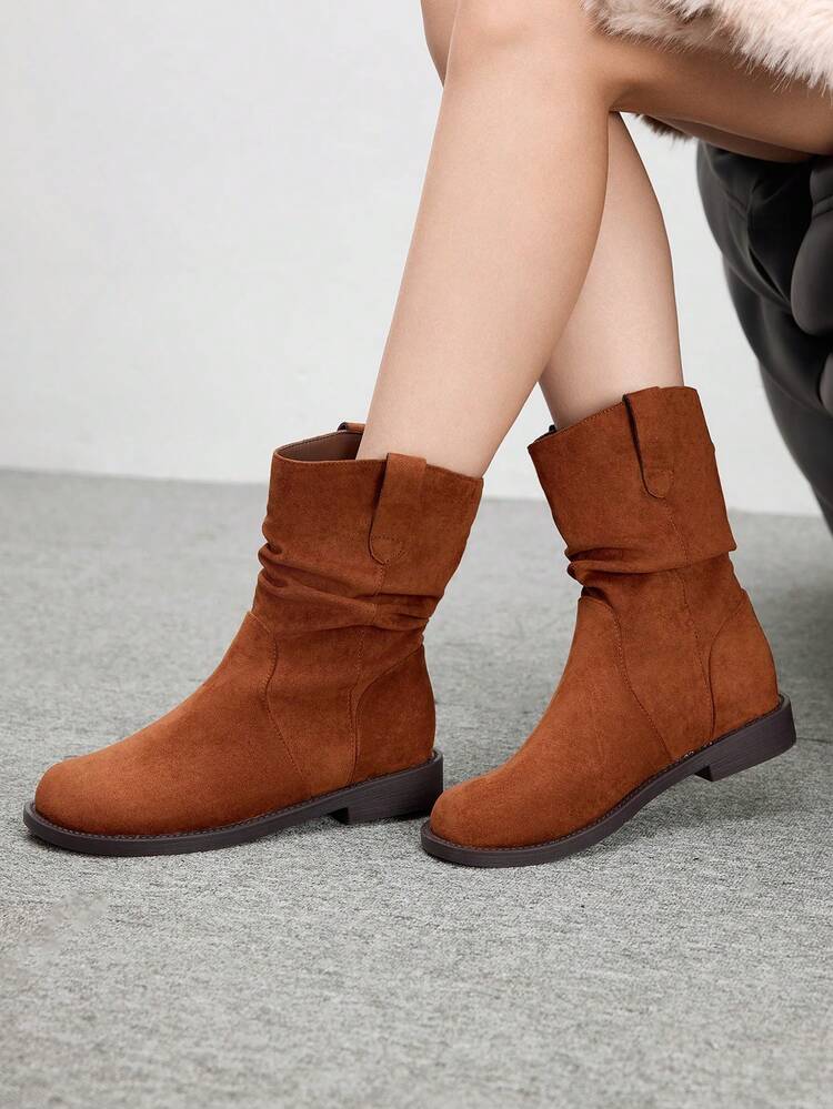 CUCCOO BIZCHIC Women Ankle Boots, Mid-Calf Slouch Boots, Round Toe Flat Heel Valentine's Day